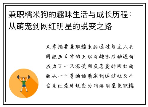 兼职糯米狗的趣味生活与成长历程：从萌宠到网红明星的蜕变之路
