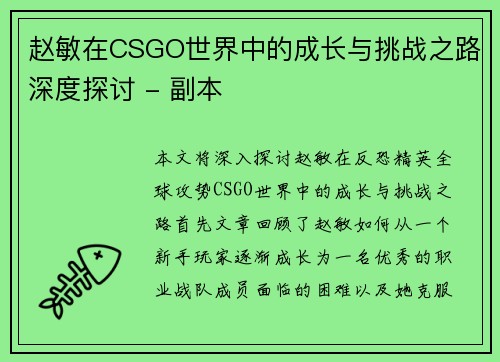 赵敏在CSGO世界中的成长与挑战之路深度探讨 - 副本