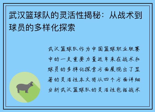 武汉篮球队的灵活性揭秘：从战术到球员的多样化探索